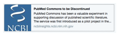 @PubMedCommons tweet announcing the discontinuation of comments.