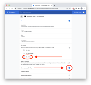 Location to allow access to file URLs on the extension options page