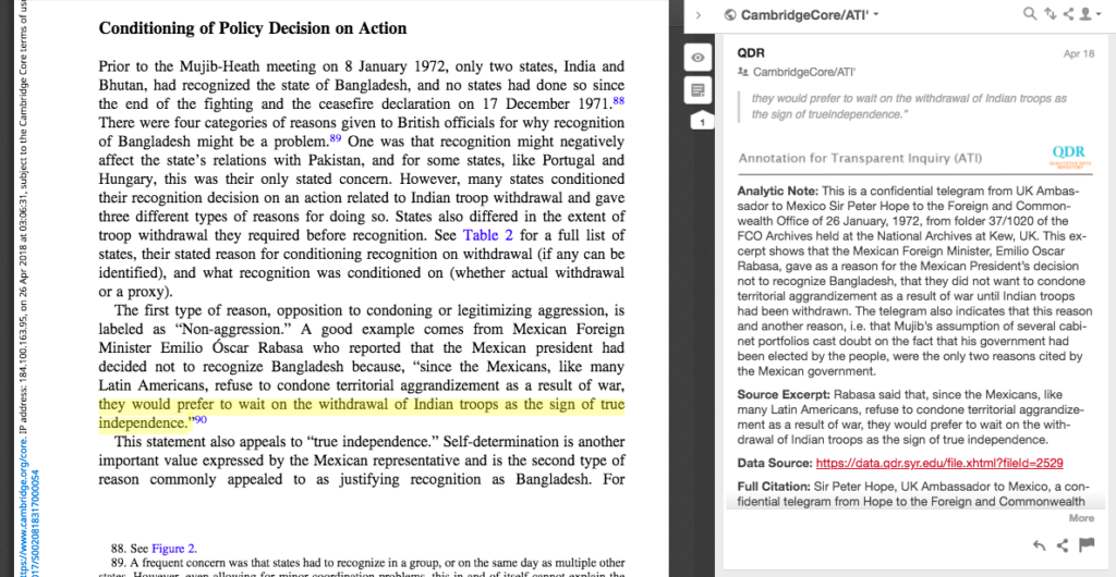 Screenshot of an ATI annotation on a Cambridge University Press journal article.