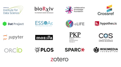 Logos from all the organizations that have formally joined the Joint Roadmap for Open Science Tools.