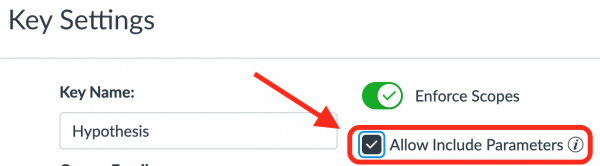 Location of Allow Include Parameters checkbox