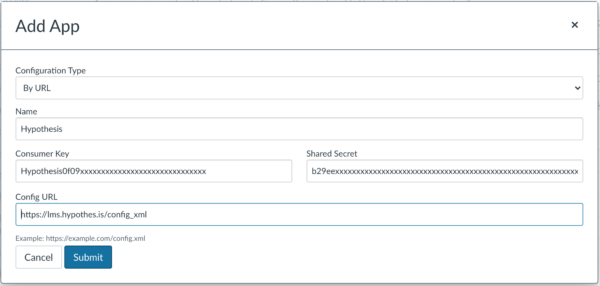 Add App configuration widow