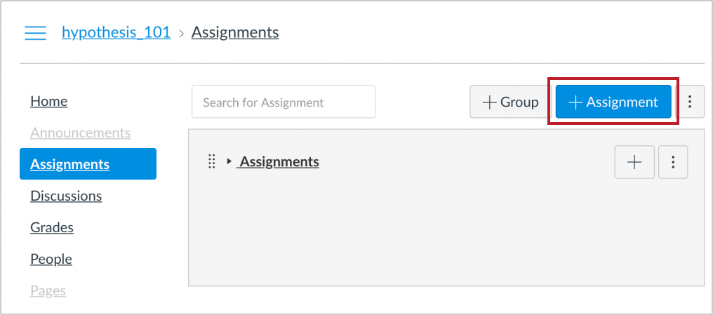 Location of + Assignment button