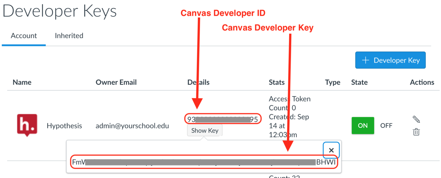 Creating Canvas Developer Credentials for the Hypothesis LMS App LTI