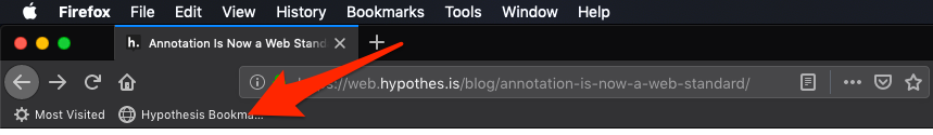 Screenshot of Firefox toolbar showing Hypothesis bookmarklet.