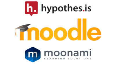 A stack of three logos, from bottom to top: Moonami, Moodle, Hypothesis.