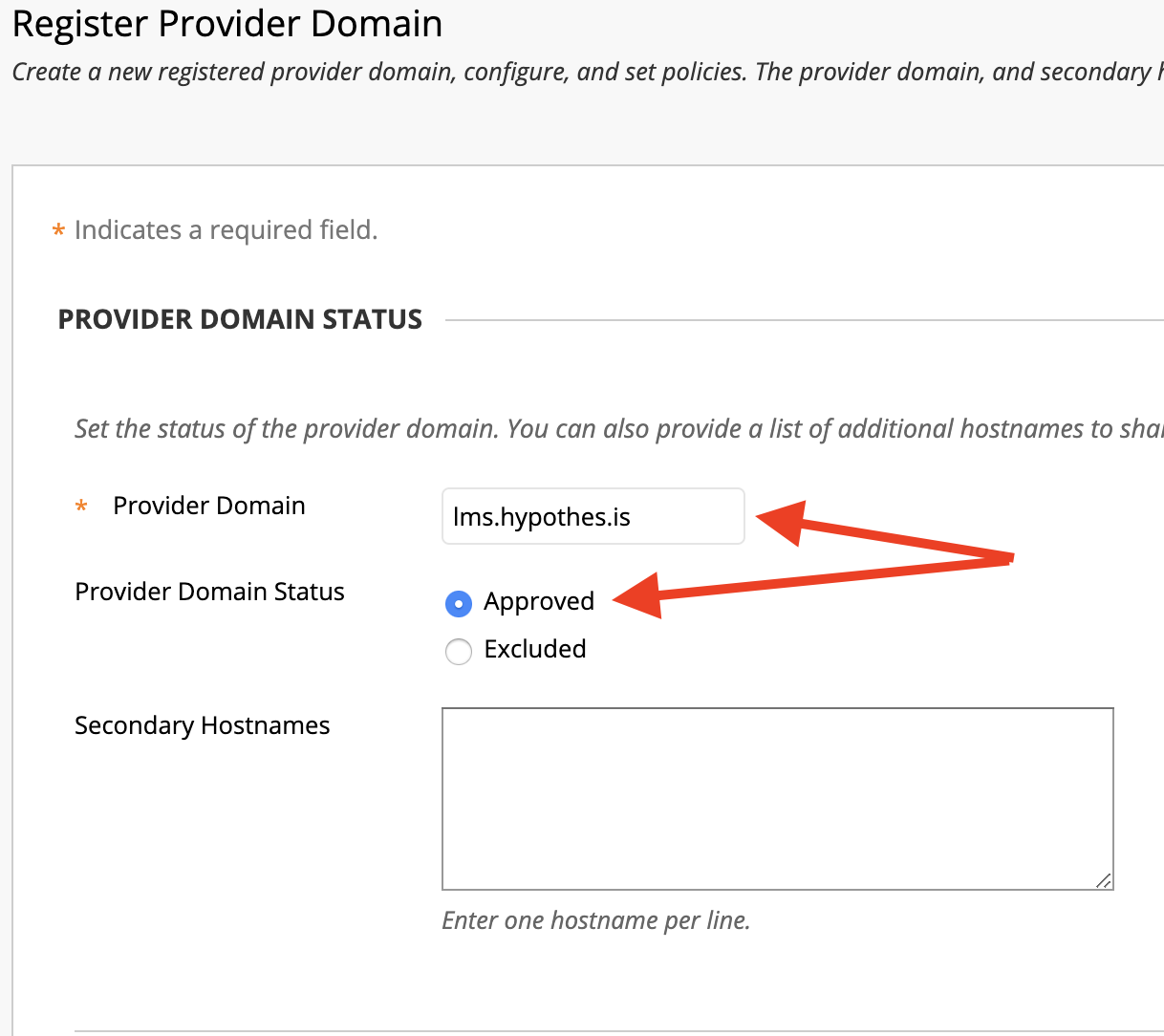 Register Provider Domain configuration