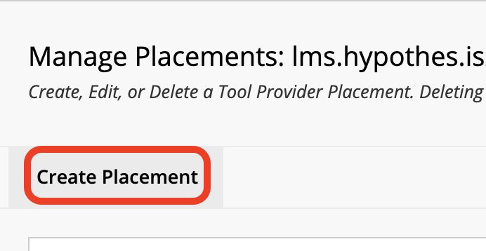 Create Placement button