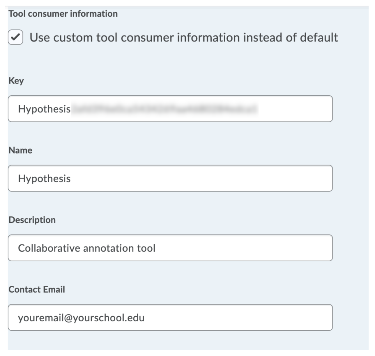 Tool consumer information fields