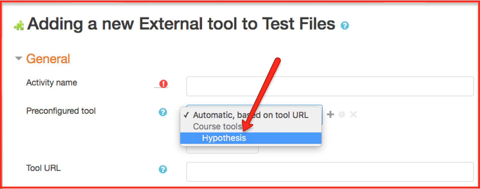 Location of Hypothesis in Preconfigured tool drop-down