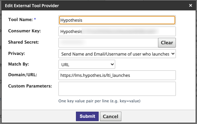 Schoology settings, matching description on page.