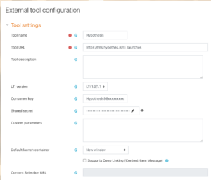 External tool configuration screen