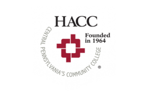 Harrisburg Community College logo with a red square surrounded by the words HACC Central Pennsylvania Community College Founded in 1964