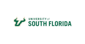 University of South Florida logo with name in green lettering on white background and illustration of a bull head