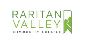 Raritan Valley Community College logo with the name in uppercase letters beside an illustration of two mountain peaks