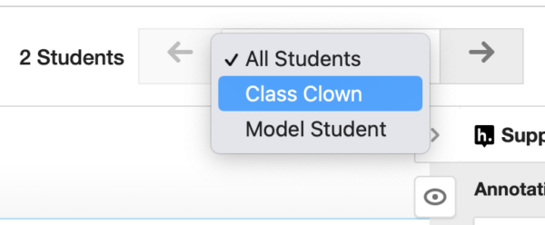 Location of grading bar student dropdown