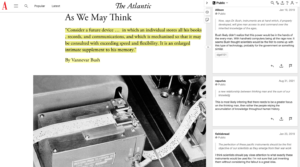 Screenshot of annotations on Vannevar Bush's essay, As We May Think, in The Atlantic.