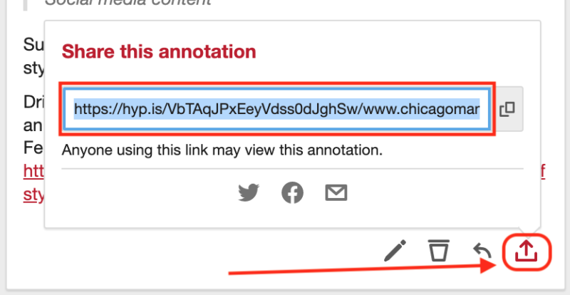 screenshot showing how to share an annotation